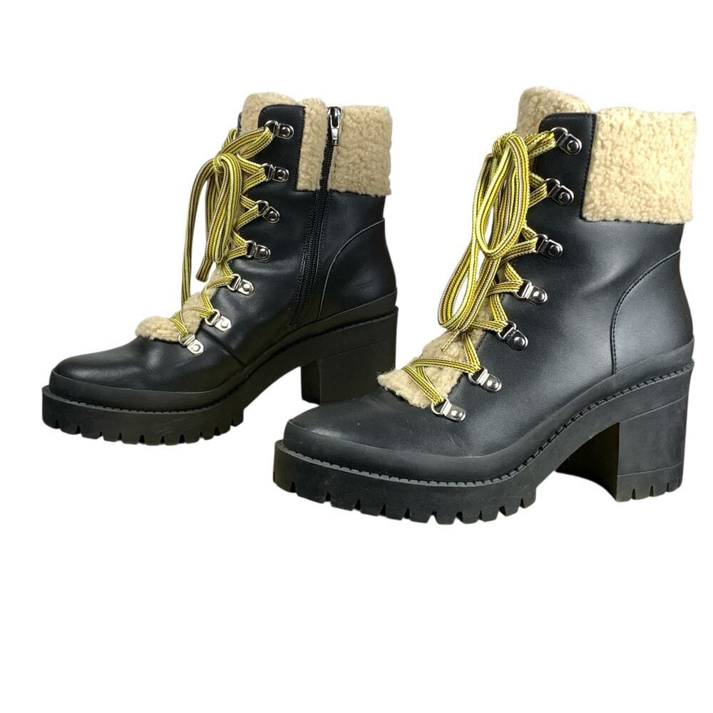 Steve Madden Ankle Boots Black Faux Shearling 10 Chunky Grunge - Picture 2 of 9